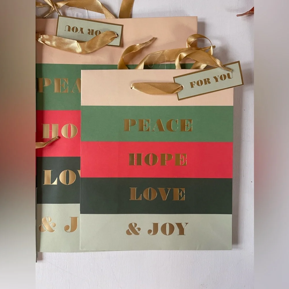Rifle Paper Co. HOLIDAY Gift Bag Bundle Of 8 : Santa & Peace & Joy Designs